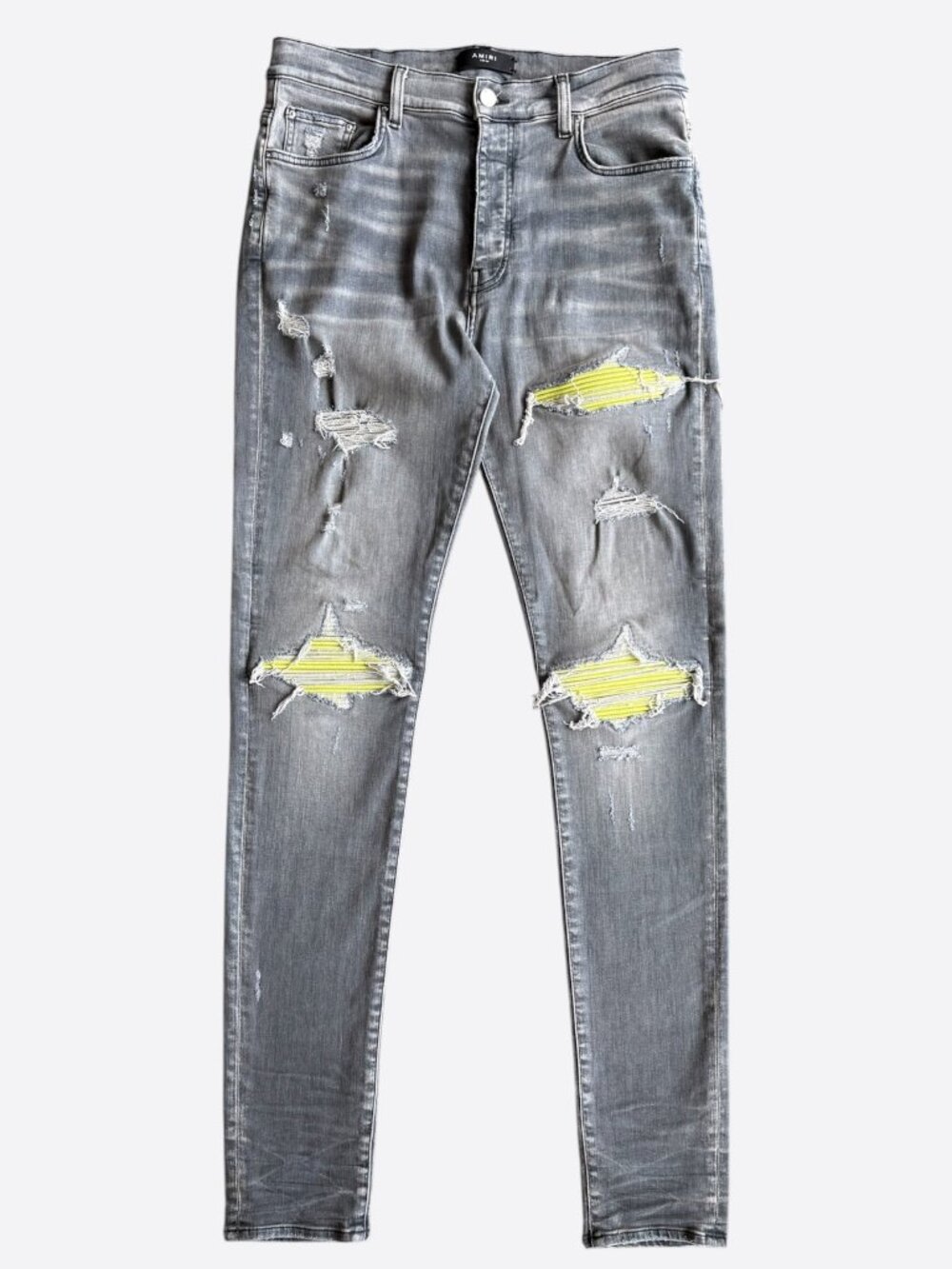 Amiri Light Grey & Yellow Patch MX1 Jeans